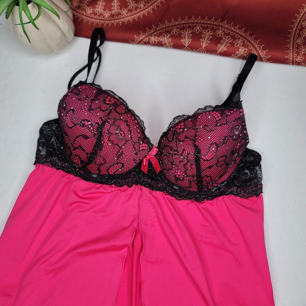 Hot Kiss Babydoll Lingerie Top Pink Size Medium - Picture 2 of 10